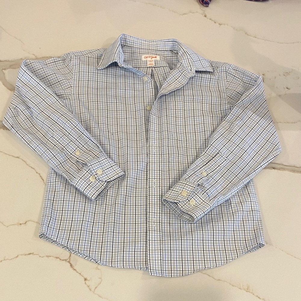 Boys Light Blue Plaid Button Down Shirt